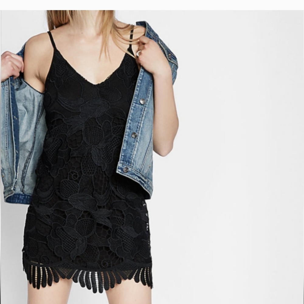 Express Black Crochet Lace Spaghetti Strap Mini Dress Size Medium